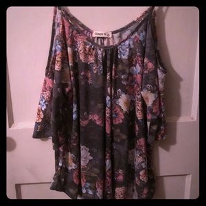 Gray and pink floral shirt